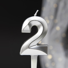 Свеча Цифра 2,  Грани, Серебро, 5 см, 1 шт.