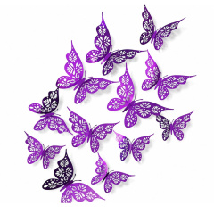 3D наклейки бабочки фиолетовые, 12 шт.